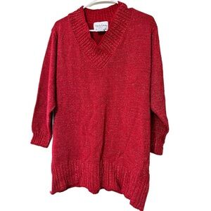 Diane Von Furstenberg the color authority sz medium red v-neck sweater metallic